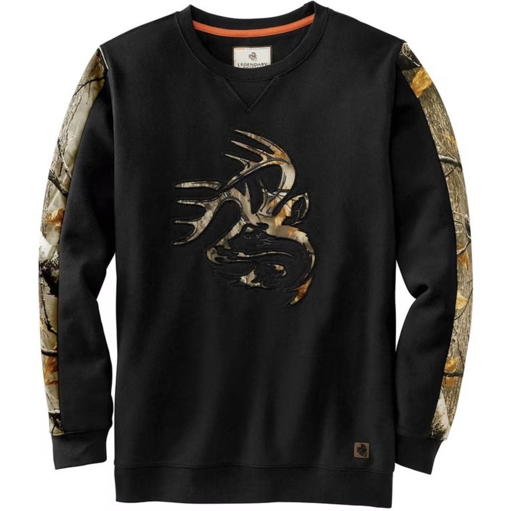 Legendary Whitetails Outfitter Crew Black Camp Fleece Outdoor Mens Small